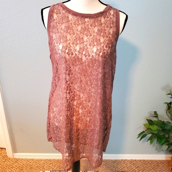 LOGO by Lori Goldstein layering lace tank in dusty rose, womens size large - Picture 1 of 6